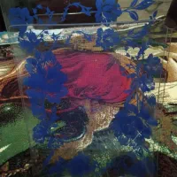 سینی طرح دار گل رنگ آبی دواندازه