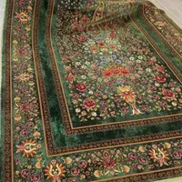 فرش ماشینی ابریشمی طرح دستباف نقشه باغ گل