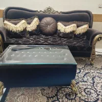 سرویس مبل نیمه استیل ۸ نفره در حد نو با میز ست