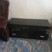 میز تلویزیون شیشه ای دو کشو