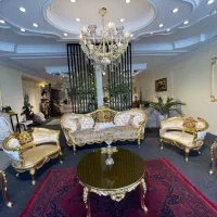 مبل کد ۱ ورق طلا چوب راش ۷ نفره با میز