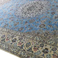 فرش دستبافت ۹ متری نایین اصل ۶لا گل ابریشم آبی|فرش|تهران, حکمت|دیوار