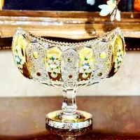 ظروف تنگ نیزه ای گیلاس کشکول کریستال طلاکوب بوهمیا