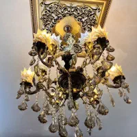 یک عدد لوستر ۶شاخه ۱۲شعله برنز|لوستر و چراغ آویز|الوند, |دیوار