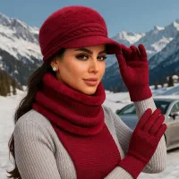 کلاه پشمی نقاب دار و شال رینگی زنانه وارداتی