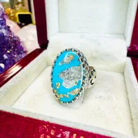 انگشتر فوق لوکس سنگ فیروزه رگه طلایی معدنی نیشابور|بدلیجات|تبریز, |دیوار