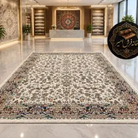 فرش افشان باغ بهشتی زمینه نقره ای
