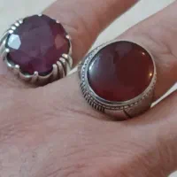 انگشتر عقیق یمنی دست ساز و یاقوت آفریقائی