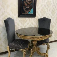میز ناهارخوری ۲نفره راش گرجستان ورق طلا فوری فروشی|میز و صندلی غذاخوری|چمستان, |دیوار
