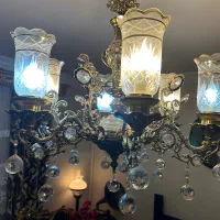 لوستر برنز ۶ شاخه‌تک ویک جفت اباژور وشمعدانی لاله|لوستر و چراغ آویز|تهران, خواجه نظام الملک|دیوار