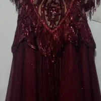 لباس مجلسی پفکی/ یلدا‌یی/ لباس قرمز وسبز حنابندون