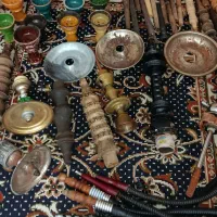 9 عدد تنه قلیان فلزی و چوبی با وسایل