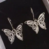 گوشواره نقره ملیله طرح پروانه