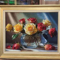تابلو فرش دستبافت. گل و گلدان شیشه ای رز|تابلو فرش|تهران, پونک|دیوار