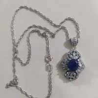 نقره ایتالیایی زنجیر وپلاک سنگ یاقوت کبود