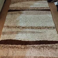 فرش طرح ماکارونی  با پادر دوتا ست.کرم و قهوه ای