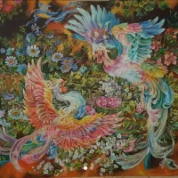 نقاشی اکریلیک طرح از مینیاتور های استاد فرشچیان