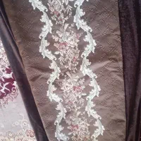 کنار پرده ای دوسری کرم قهوه ای و ابی درباری مگلدار