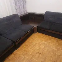 مبل ال 6 نفره سرمه ای همراه با میز بار چوبی