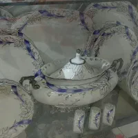 سرویس چینی نقره کوب گل برجسته آبی دست ساز