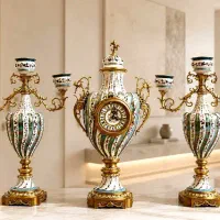 ست ساعت و شمعدان برنز چینی برنزی
