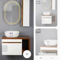 روشویی کابینتی وآینه باکس طرح پرشین سفید چوب بیضی