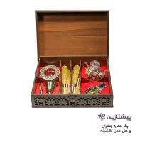 تولید پک زعفران هدیه جعبه چوبی نقشینه خشکبار آجیل