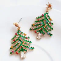 گوشواره آویز بلند کاج نگینی بدون پک چند رنگ