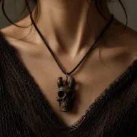 گردنبند چوبی جمجمه شاخدار