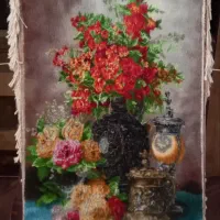 یک جفت تابلو فرش طرح گل و شمعدان