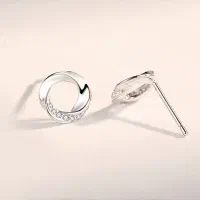 گوشواره نقره مینیمال دایره نگین دار در 2 رنگ|بدلیجات|ری, اقدسیه|دیوار