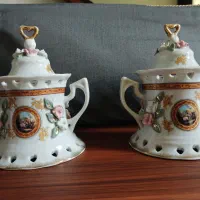 دوعدد قندان گل برجسته چینی