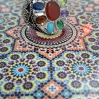 انگشتر نقره عقیق فیروزه حدید