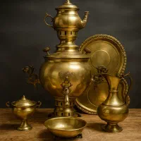 سماور زغالی ۶لیتری با سرویس کامل برنجی