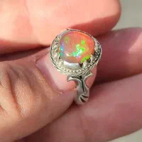 انگشتر نقره دست ساز طهران فدک سنگ اوپال