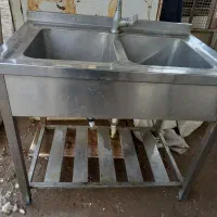 سینک صنعتی دو قلو باشیر و سیفون وسه قلو تمیز وسالم