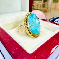 انگشتر فوق لوکس سنگ فیروزه آبی درباری رگه طلایی|بدلیجات|تبریز, |دیوار