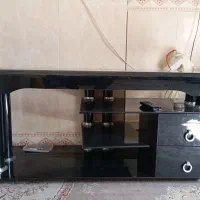 میز شیشه ای تلویزیون LED دو کشو در حد نو