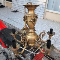 لوستر پنج شاخه تمام برنجی قدیم سنگین|لوستر و چراغ آویز|اصفهان, فجر|دیوار