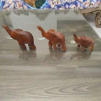 سه عدد فیل چوبی دست ساز