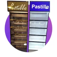 استند و قفسه پاستیل + باکس پاستیل + سطل حبوبات