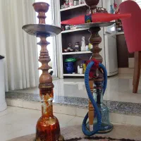 دو عدد قلیان چوبی اصل درخت تراشیده بلند