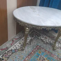 میز برنجی عسلی و پذیرایی با رویه سنگ مرمر