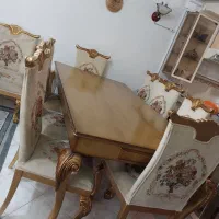 مبلمان ومیز نهار خوری ۸نفره چوب گردو ورق طلا|مبلمان خانگی و میز عسلی|رودهن, |دیوار