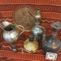 لوازم قدیمی ابریق مسی قلم چراغ نفتی برنجی