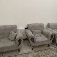 مبلمان توسی خاکستری پایه چوبی ۷نفره