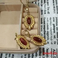 نیم ست زنانه برنجی نگین عقیق یمنی کد NIM141207W