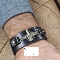 دستبند مردانه چرم طبیعی فروهر مناسب هدیه و کادو