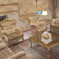 مبلمان۵نفره به همراه شزلون و نهارخوری۸نفره ورق طلا