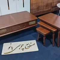 جلومبلی حصیری با عسلی ۴تیکه رنگ فندقی قهوهای|مبلمان خانگی و میز عسلی|قم, قلعه کامکار|دیوار